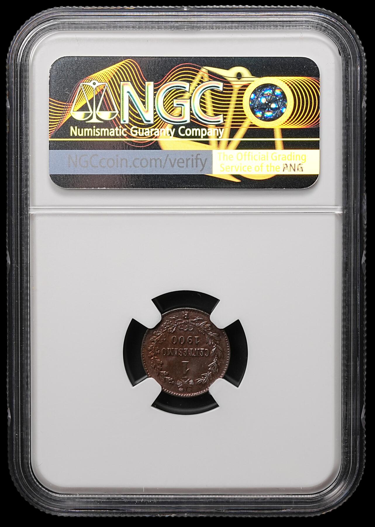 修遠堂世界钱币第106期，请看参拍说明 NGC MS65BN 1900年意大利1分铜币