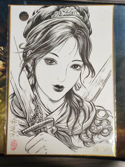 阳大大卡牌拍卖第103期（持续收拍品，周五晚上九点截拍，进群福利早知道） 【A4精绘】张建东 精绘扈三娘 巅峰作品，老师出道已来最完美的构图，远看近看总相宜