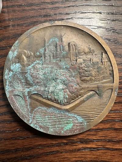 蒂克钱币-第59场 日本企业章 徽章拍卖 - 法国 1927年 巴黎城市景观纪念铜章 67mm 158g 丰饶角