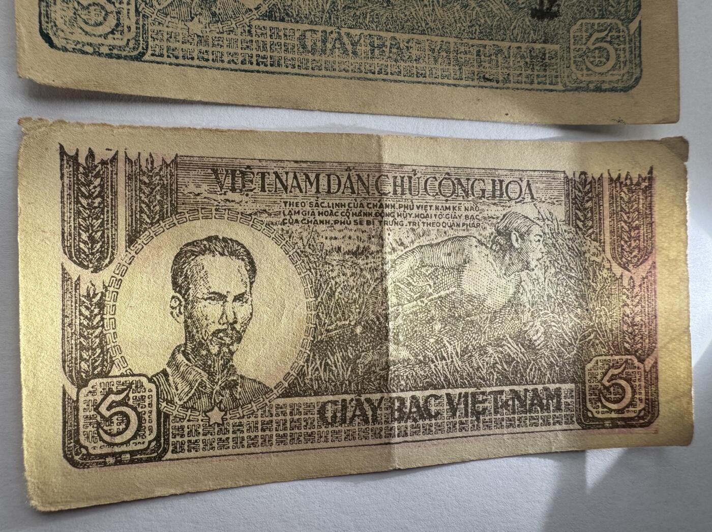 2026第4场（总第231期）：精品测试钞、外钞综合场  越南民主共和1948年版5盾不同颜色一组2枚（旧品如图）