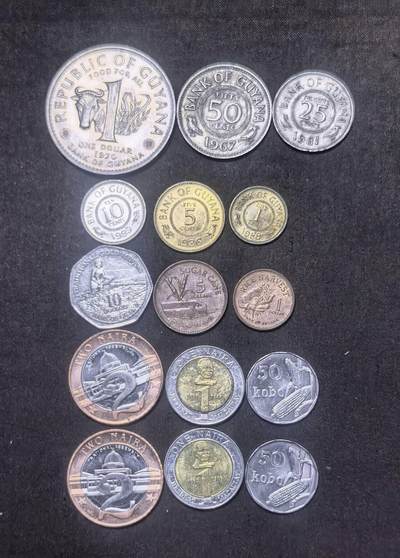 北京马甸外国币专卖第148期，非贵金属外国流通币，纪念币币，中国早期纪念币专场，陆续上拍，欢迎关注 - 圭亚那新旧版，尼日利亚2套