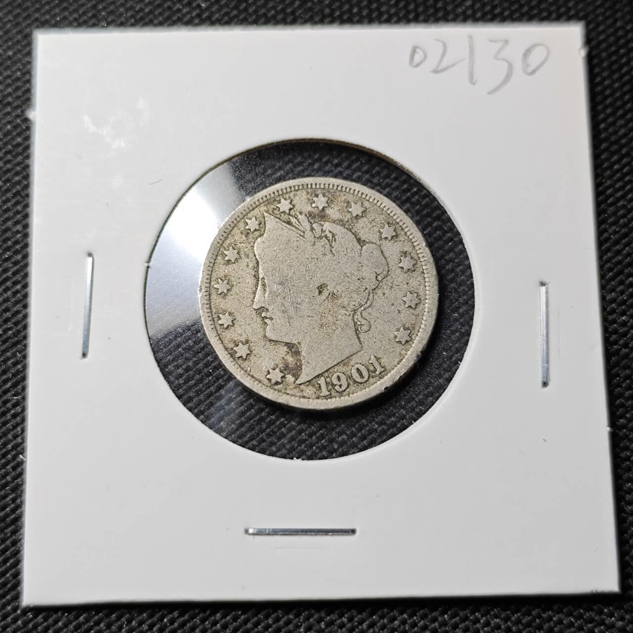 KK钱币收藏小铺   第402期 2月预留时间 周末发货  1901美国5分