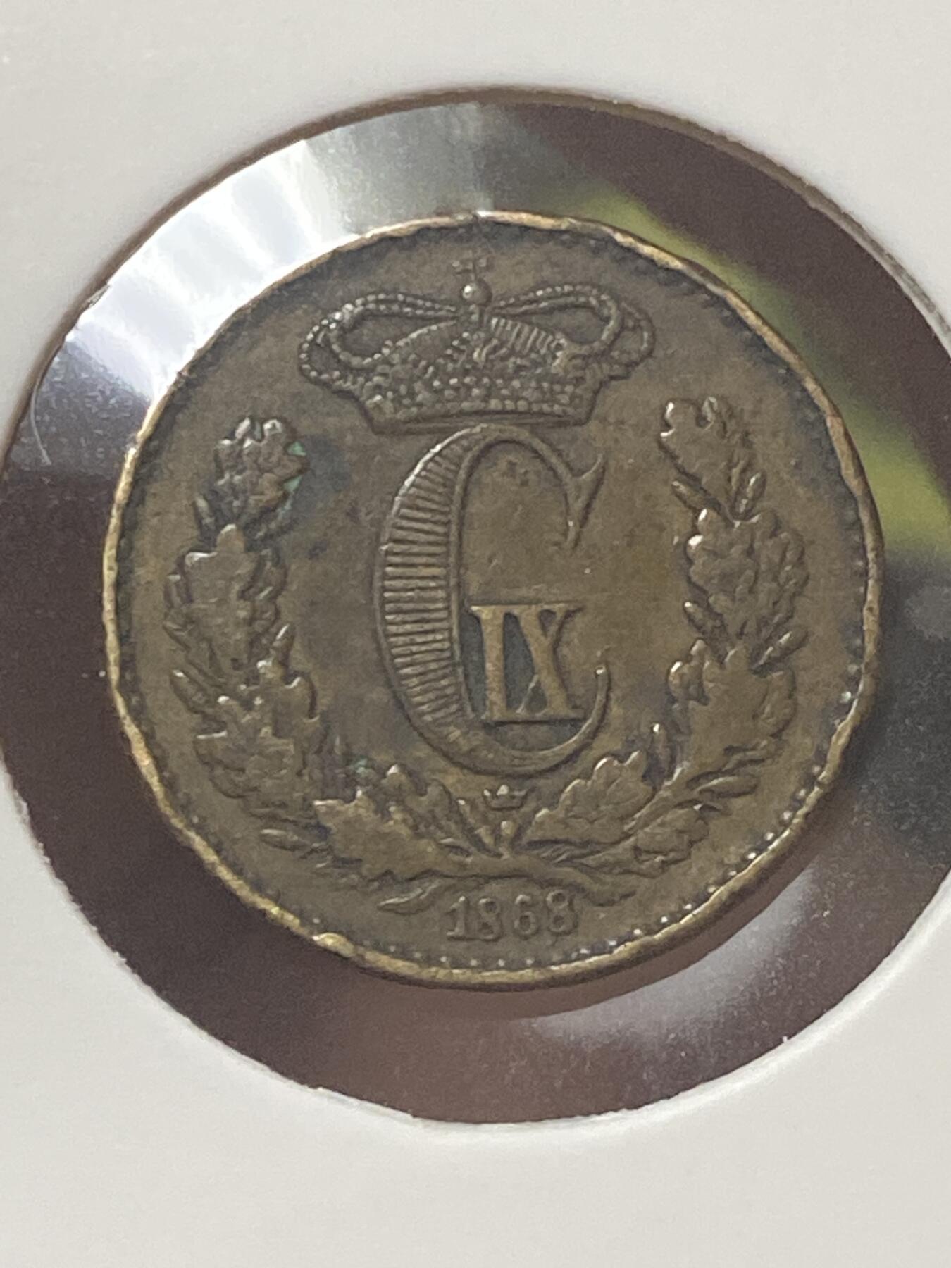 2026年第三十四场(总第二百零三场）外国精品纸夹币场(免佣金) 丹麦王国🇩🇰1868单年份1/2国家货币斯基林(克里斯蒂安九世时期，皇冠标，c版哥本哈根造)