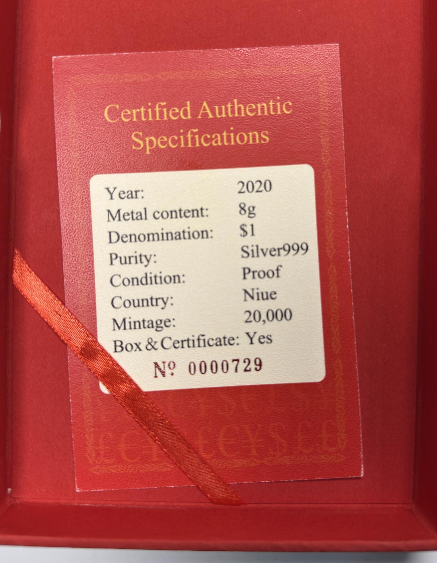 S&S Numismatic世界钱币-拍卖 第121期  纽埃2020年 一夜暴富 1元精制彩色弧形银币 盒证齐全 8克999银