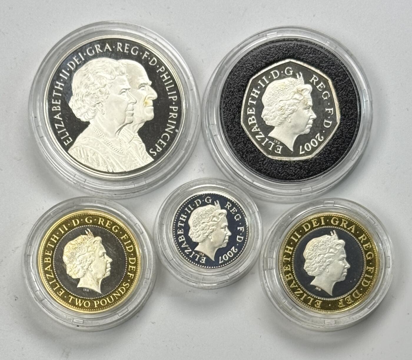 S&S Numismatic世界钱币-拍卖 第121期  英国2007年5枚精制纪念银币 加厚版 盒证齐全（50便士/1/2/5英镑）合集141.56克925银