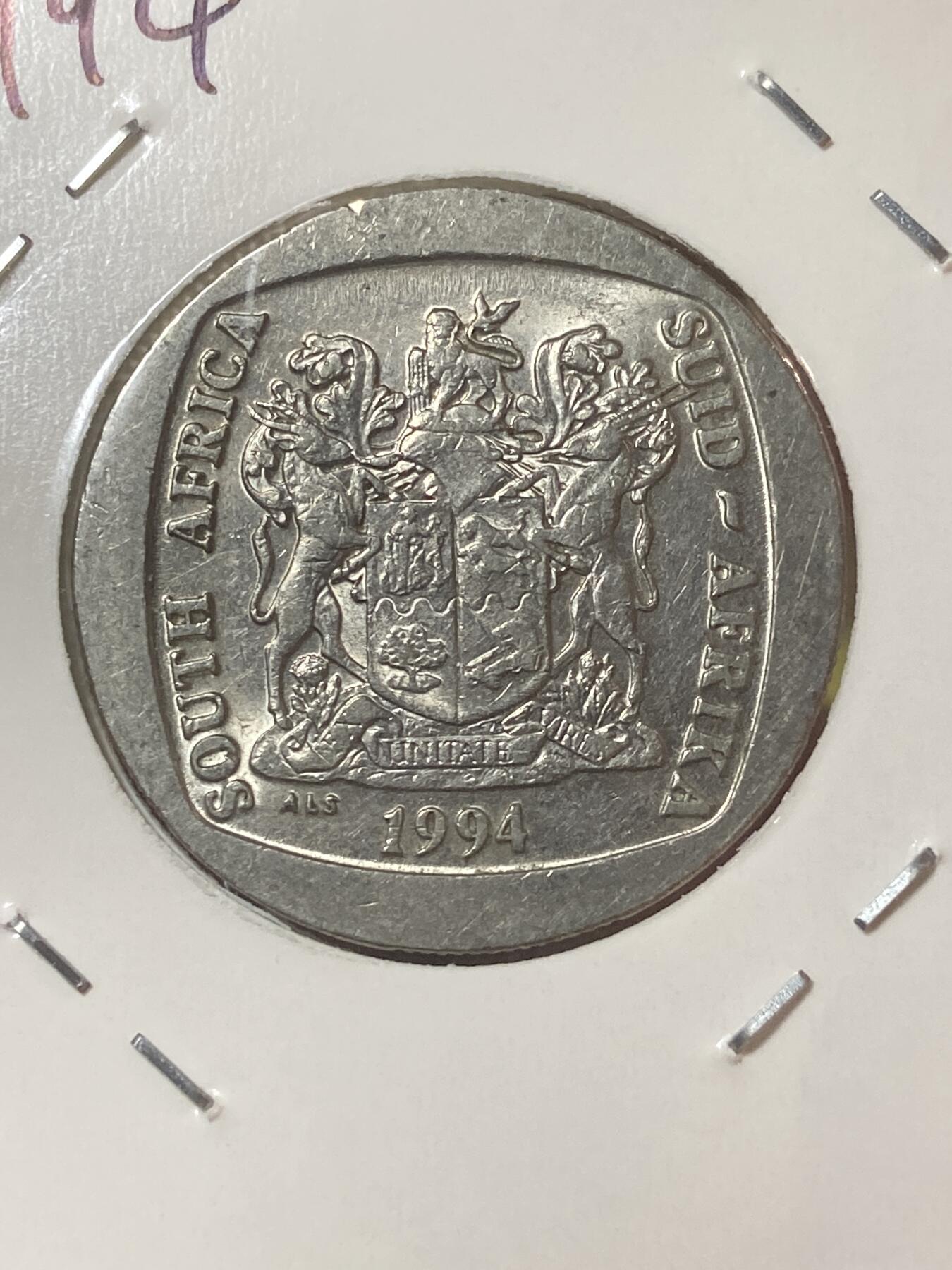 2026年第三十四场(总第二百零三场）外国精品纸夹币场(免佣金) 南非🇿🇦1994年5兰特(独立后第八套流通硬币最大面值，首发年仅发行2年)