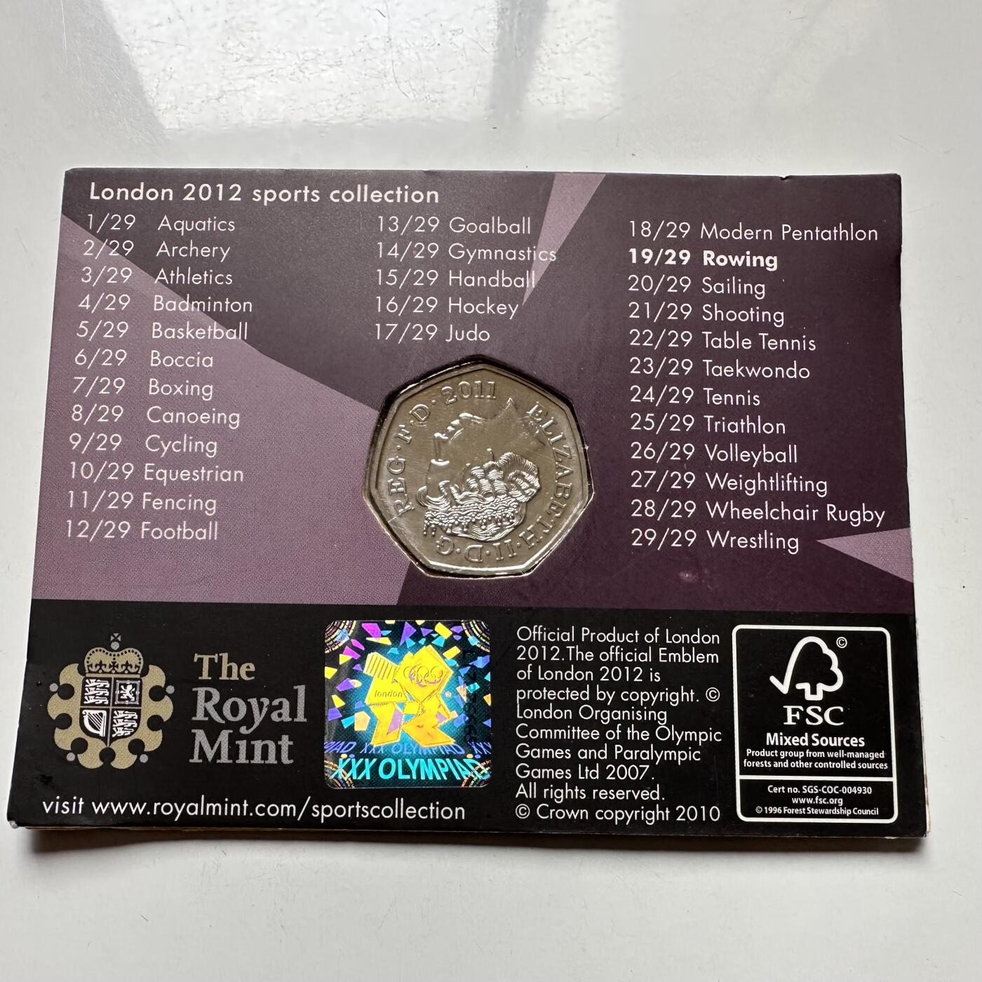 🌹外币初藏🌹🐯2026年第26场  各国纪念币专场 每周二四六晚8️⃣点 接代拍 英国2011年伦敦奥运会赛艇50便士纪念币