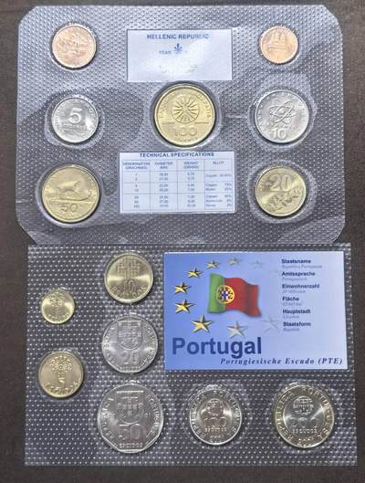 北京马甸外国币专卖第148期，非贵金属外国流通币，纪念币币，中国早期纪念币专场，陆续上拍，欢迎关注 - 千禧年希腊，葡萄牙流通币。希腊塑封开胶了