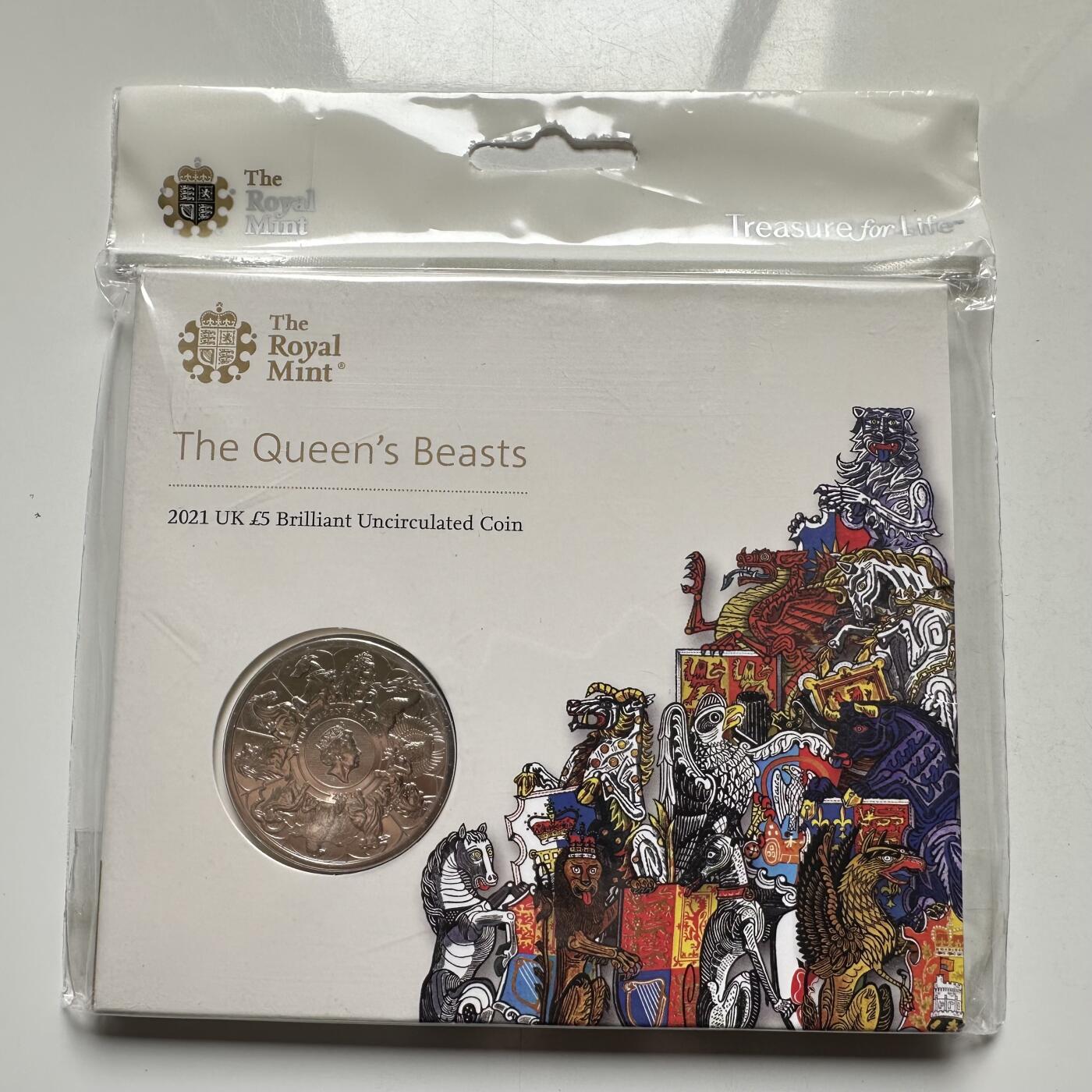 🌹外币初藏🌹🐯2026年第26场  各国纪念币专场 每周二四六晚8️⃣点 接代拍 英国2021年女王的神兽守护兽十合一5英镑克朗形纪念币 原装卡