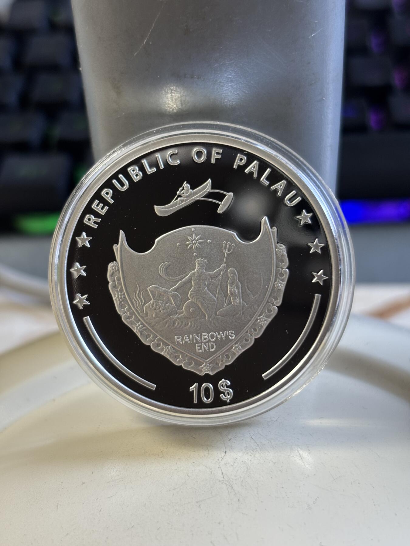 第193期拍卖 帕劳2023年花卉系列勿忘我花2盎司高浮雕彩色银币，999银，发行999枚