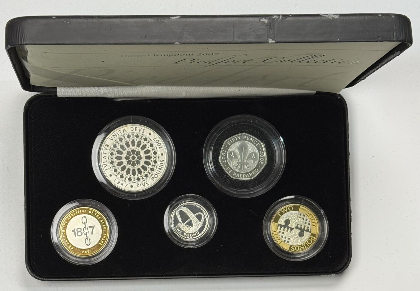 S&S Numismatic世界钱币-拍卖 第121期  英国2007年5枚精制纪念银币 加厚版 盒证齐全（50便士/1/2/5英镑）合集141.56克925银