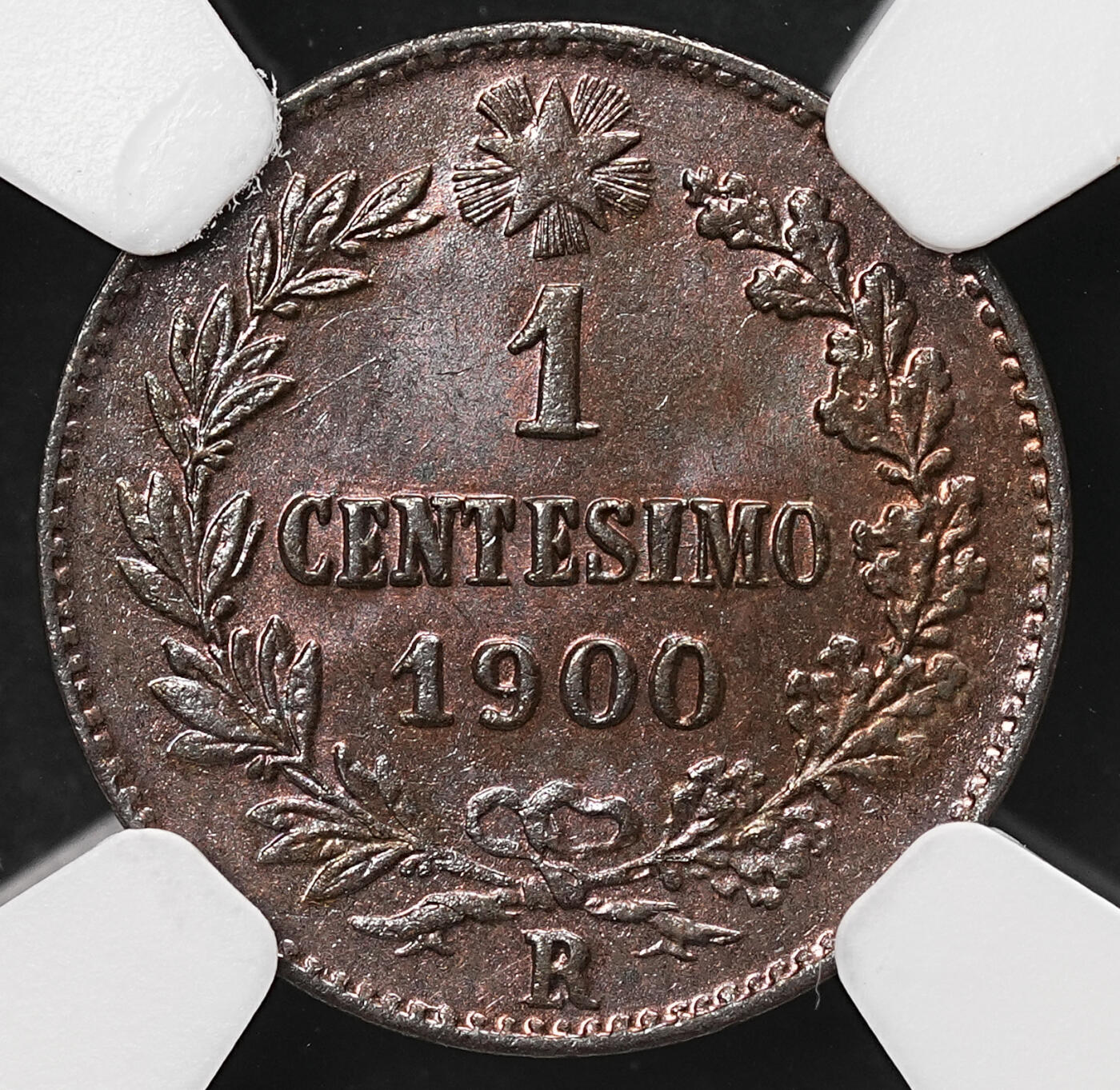 修遠堂世界钱币第106期，请看参拍说明 NGC MS65BN 1900年意大利1分铜币