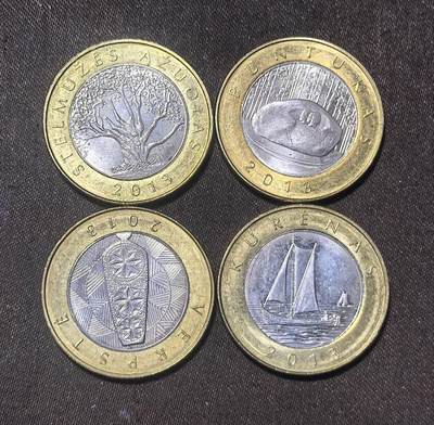 北京马甸外国币专卖第148期，非贵金属外国流通币，纪念币币，中国早期纪念币专场，陆续上拍，欢迎关注 - 立陶宛 2013年 国家公园纪念币4枚全套 2立特 双金属 纪念币 