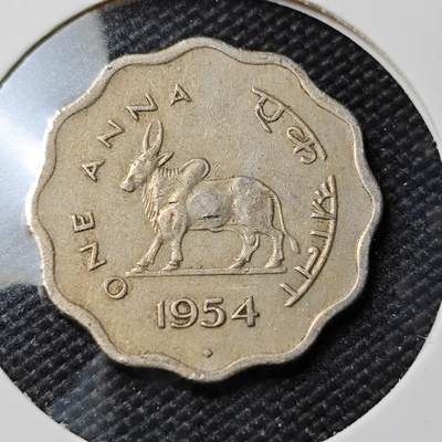 KK钱币收藏小铺   第402期 2月预留时间 周末发货 -  1954印度1安娜 瘤牛