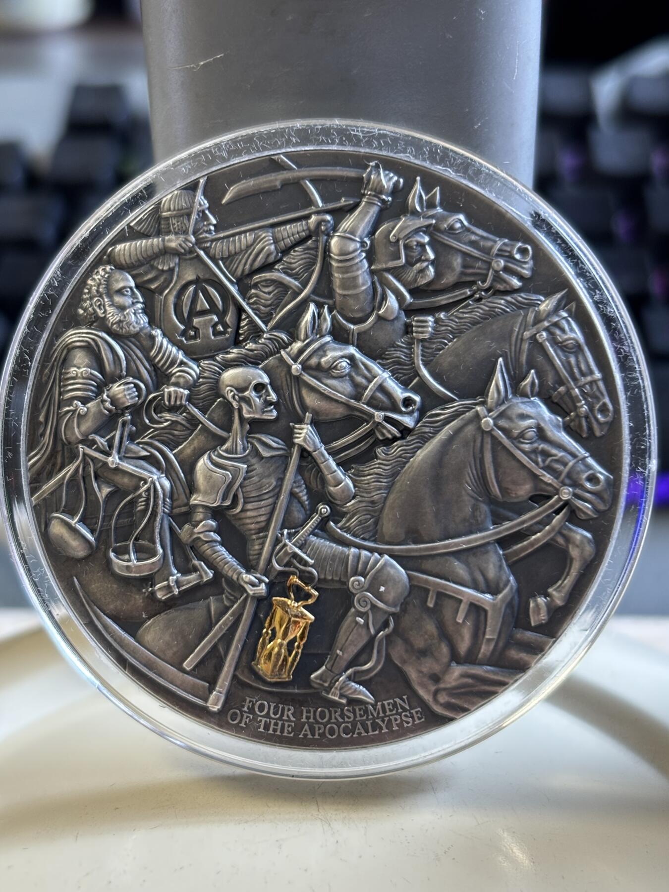 第192期拍卖 喀麦隆2019年启示录系列1天启四骑士仿古3盎司银币，999银，发行500枚