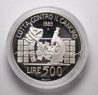 观钱近现代机制币拍卖No.003  意大利 1989 年 “抗癌斗争” 500 里拉纪念银币