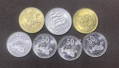 北京马甸外国币专卖第148期，非贵金属外国流通币，纪念币币，中国早期纪念币专场，陆续上拍，欢迎关注 - 波兰纪念币3枚，乌兹别克斯坦50苏姆4枚