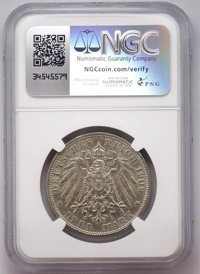 观钱近现代机制币拍卖No.003  普鲁士 1903年威廉二世 3 马克银币 NGC AU55