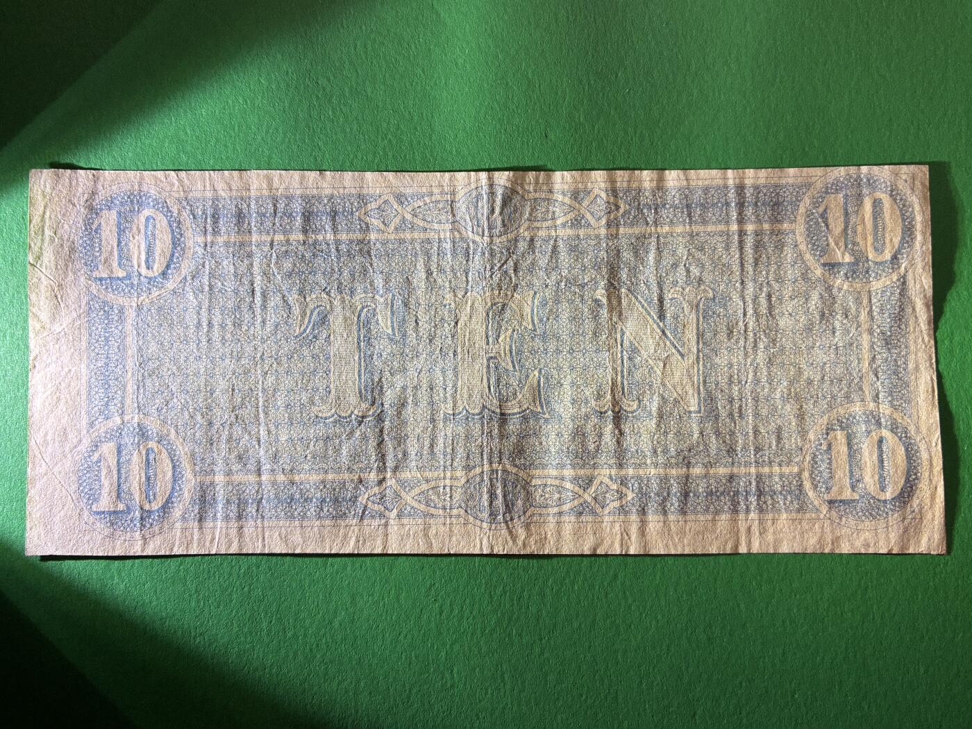 咖啡豆•收藏 2026年Mar_13th世界各国纸币拍卖 美国同盟政府 19世纪 10美元 品相如图 外国纸币