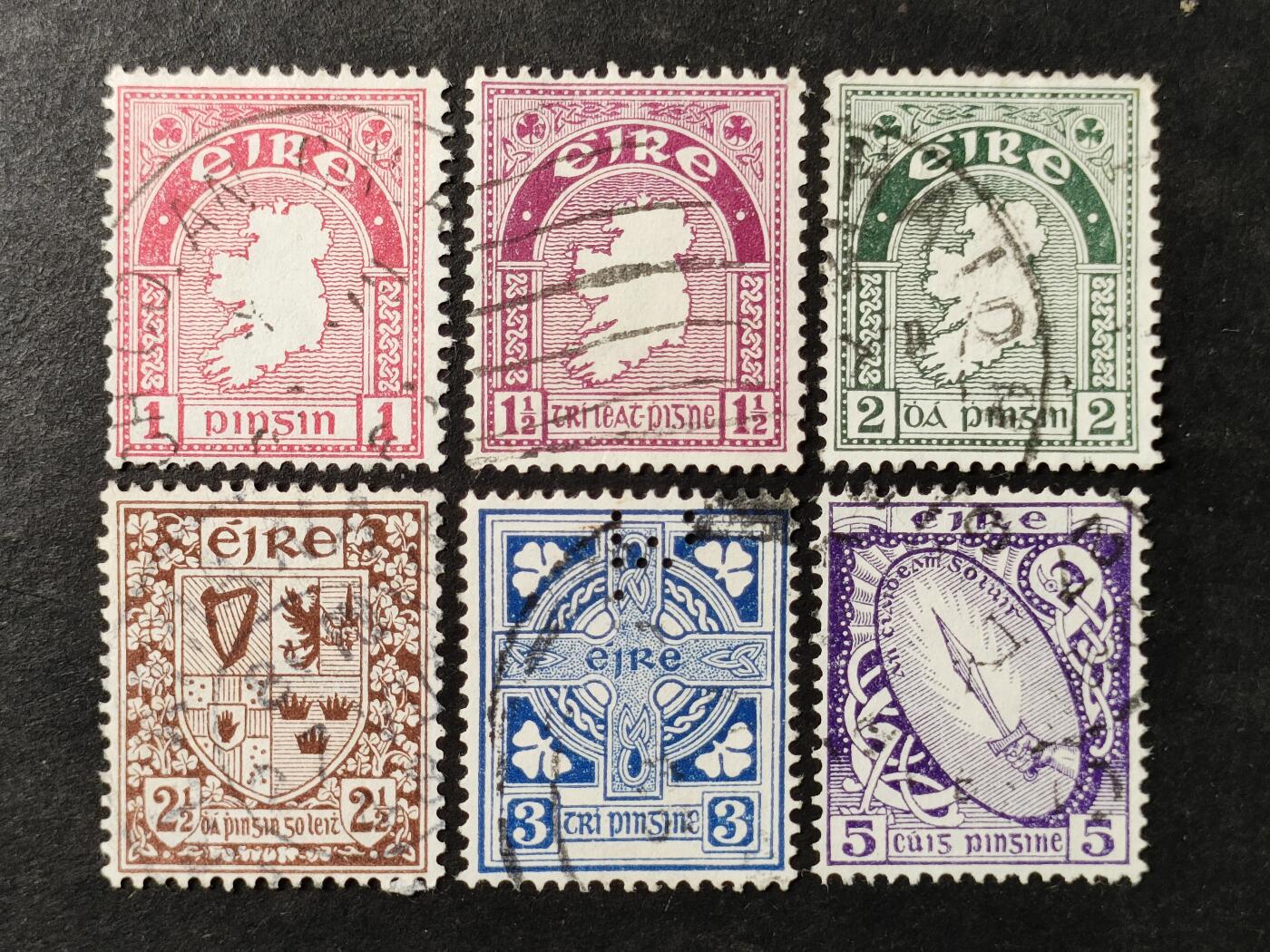 ↓君缘收藏756期☞钱币邮品↓无佣金、可寄存、满30元包邮  爱尔兰邮票，1922-23年国家象征·地图,四省徽章,凯尔特十字,光之剑邮票