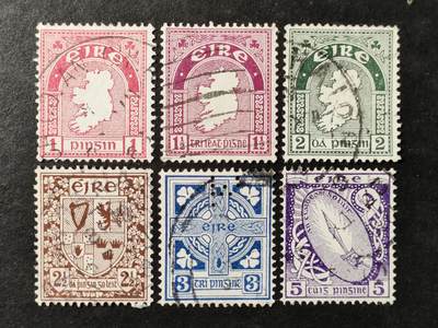 ↓君缘收藏756期☞钱币邮品↓无佣金、可寄存、满30元包邮  - 爱尔兰邮票，1922-23年国家象征·地图,四省徽章,凯尔特十字,光之剑邮票