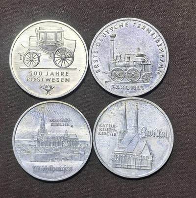 北京马甸外国币专卖第148期，非贵金属外国流通币，纪念币币，中国早期纪念币专场，陆续上拍，欢迎关注 - 东德5马克纪念币4枚