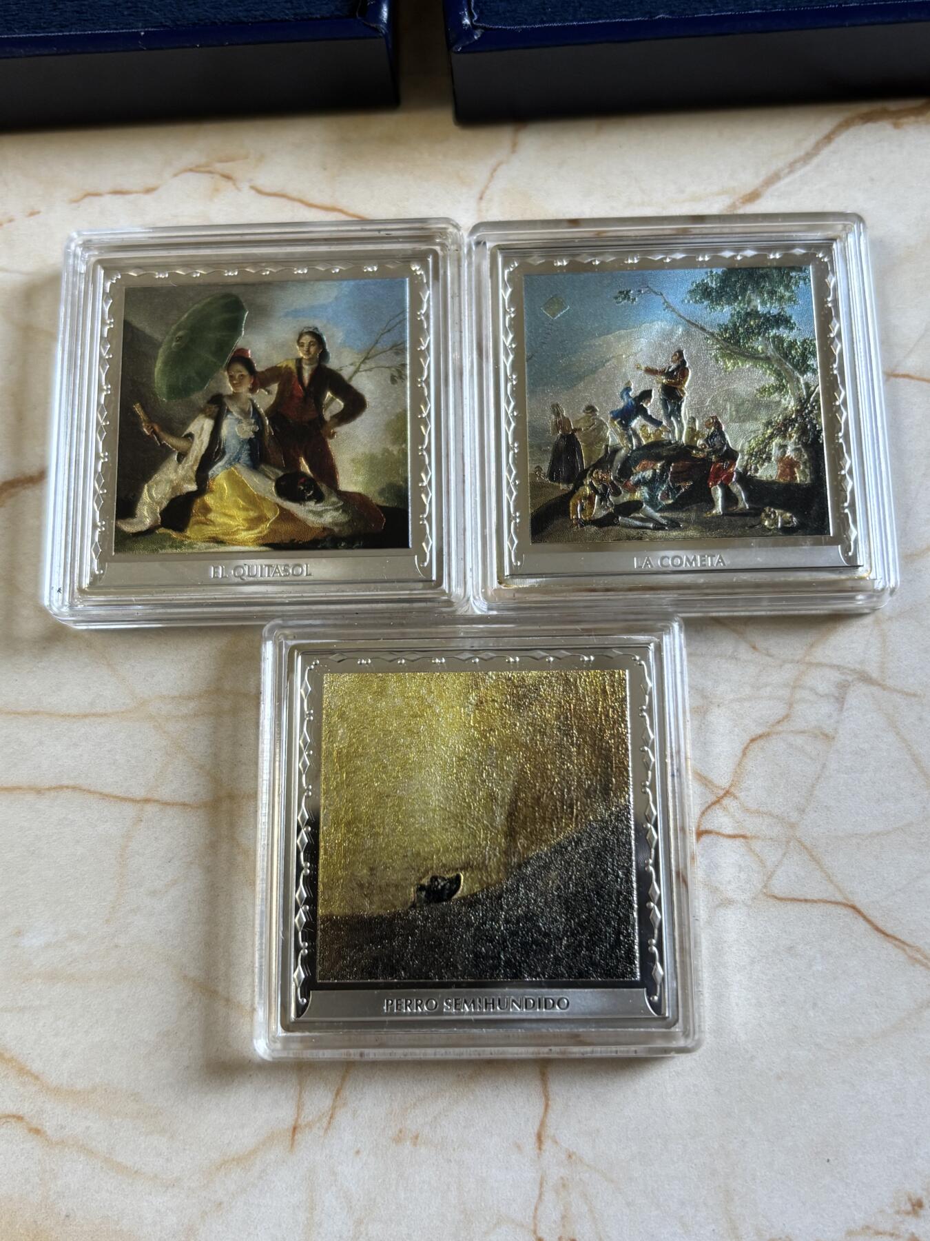 第193期拍卖 西班牙2021年画家戈雅名画系列2组方形彩银币3枚套，925银，1盎司*3，发行5000枚