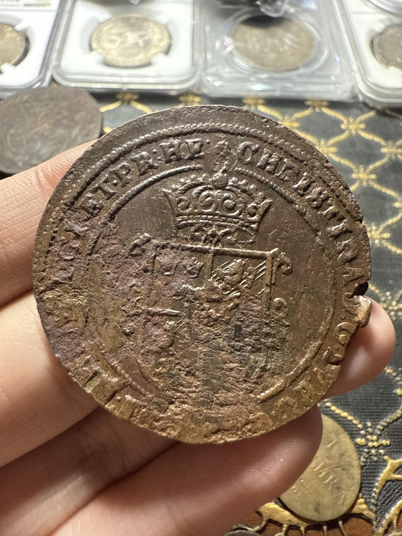 南宋泉阁俄币 外币 国币 专场第二十二期 【送拍无额外佣金】 瑞典 瓦萨王朝 1638年(罗马数字MDCXXXVIII) 克里斯蒂娜女王1欧尔大铜币 难得好品 少见