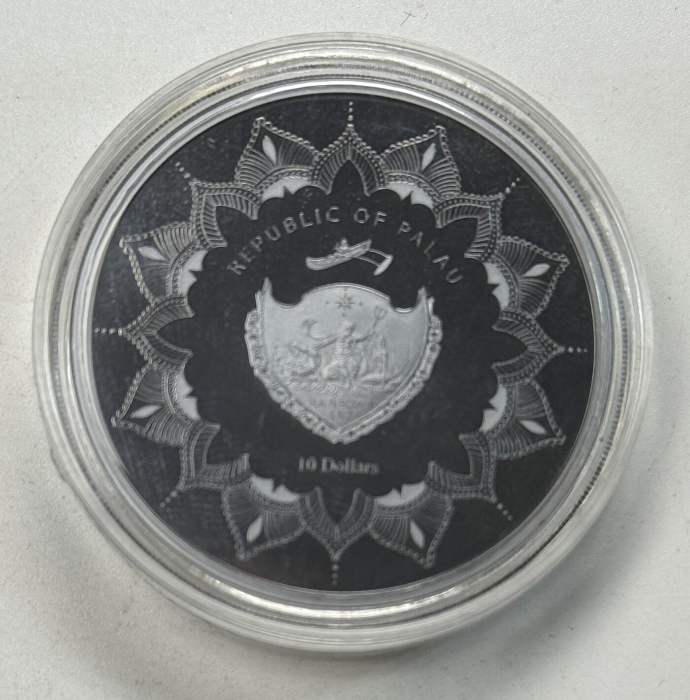 S&S Numismatic世界钱币-拍卖 第121期  帕劳2017年 笑弥勒 10元发钌化镀金精制纪念银币 2盎司999银 发行量：888枚 盒证齐全