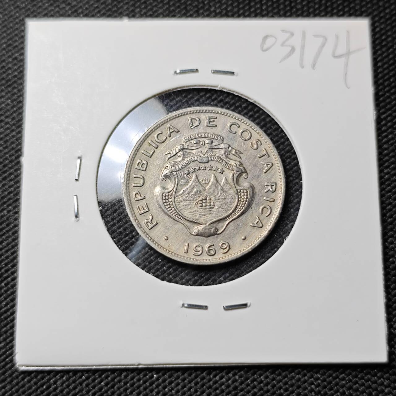 KK钱币收藏小铺   第403期 2月预留时间 周末发货  1969哥斯达黎加25分