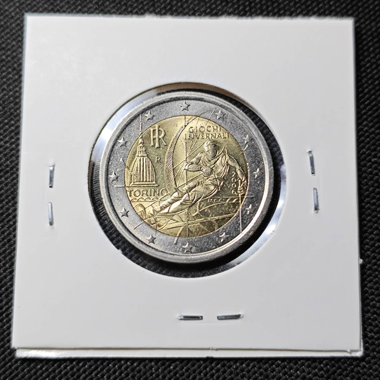 KK钱币收藏小铺   第403期 2月预留时间 周末发货  2006意大利2欧东季奥运会纪念币 好品