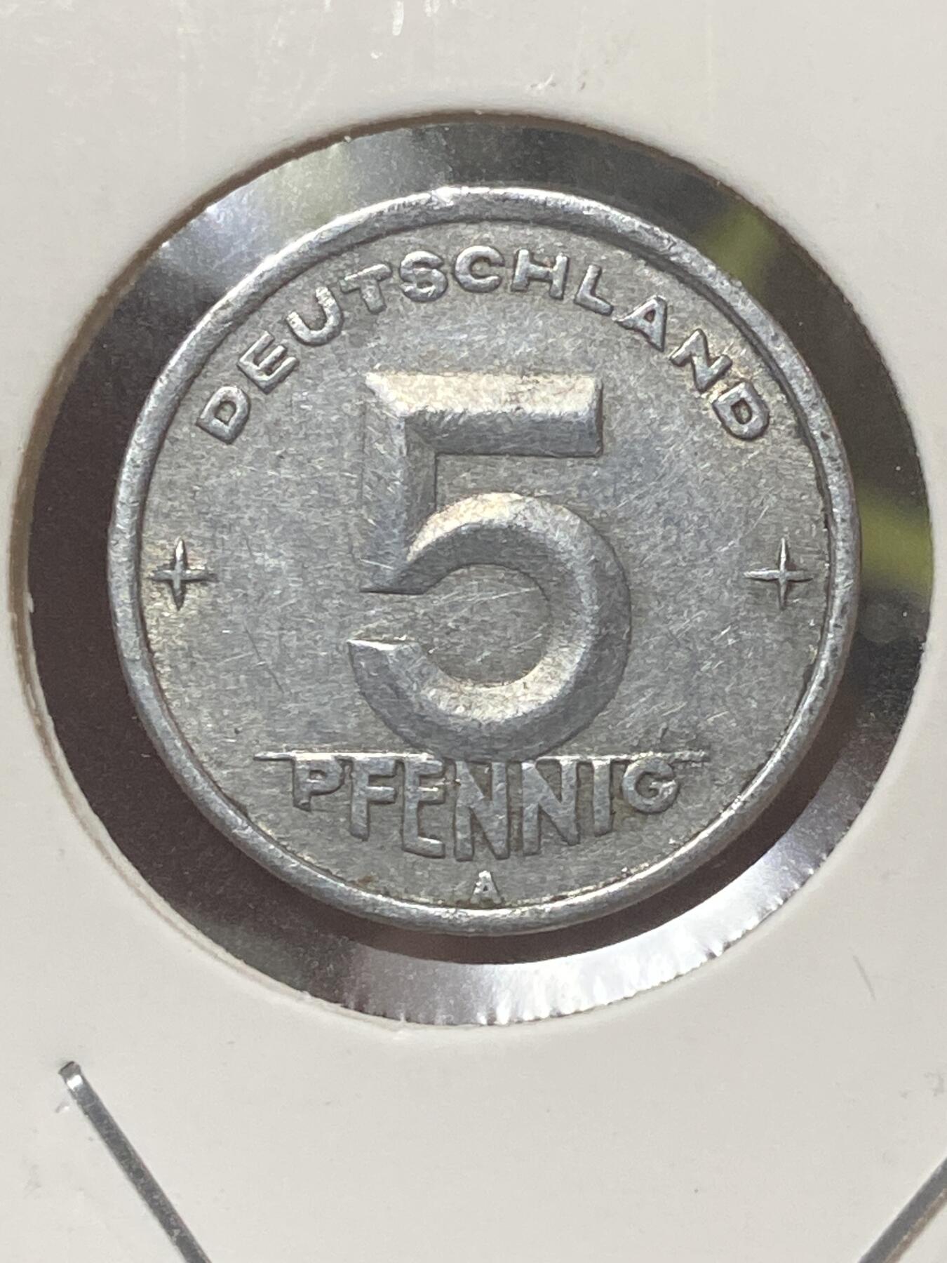 2026年第三十四场(总第二百零三场）外国精品纸夹币场(免佣金) 少见–民主德国1948年5芬尼(第一版，A标柏林造)