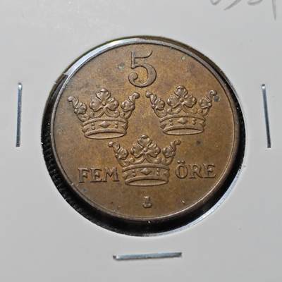KK钱币收藏小铺   第403期 2月预留时间 周末发货 -  1911瑞典5欧尔铜币