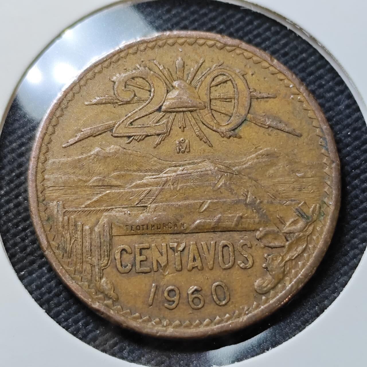 KK钱币收藏小铺   第403期 2月预留时间 周末发货  1960墨西哥20分铜币