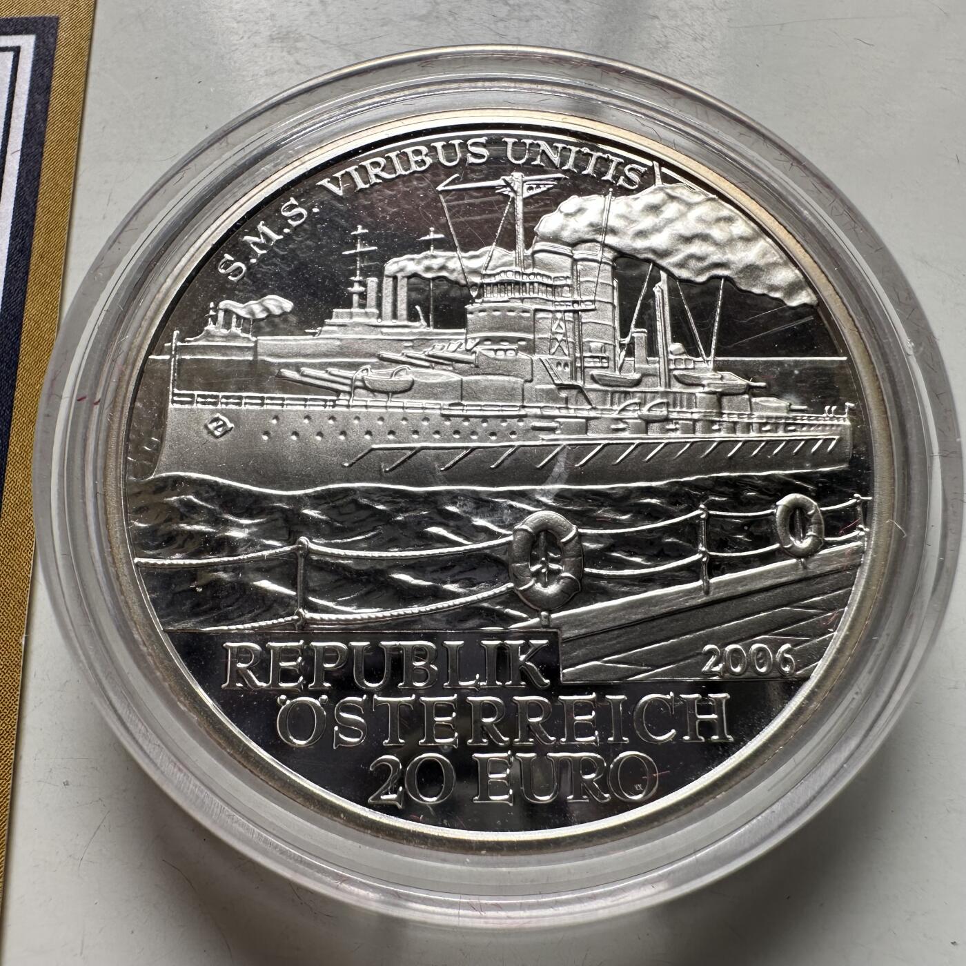 🌹外币初藏🌹🐯2026年第26场  各国纪念币专场 每周二四六晚8️⃣点 接代拍 奥地利2006年海上奥地利SMS维里布斯乌尼蒂斯20欧元银币，90%银34mm，18g，精制币