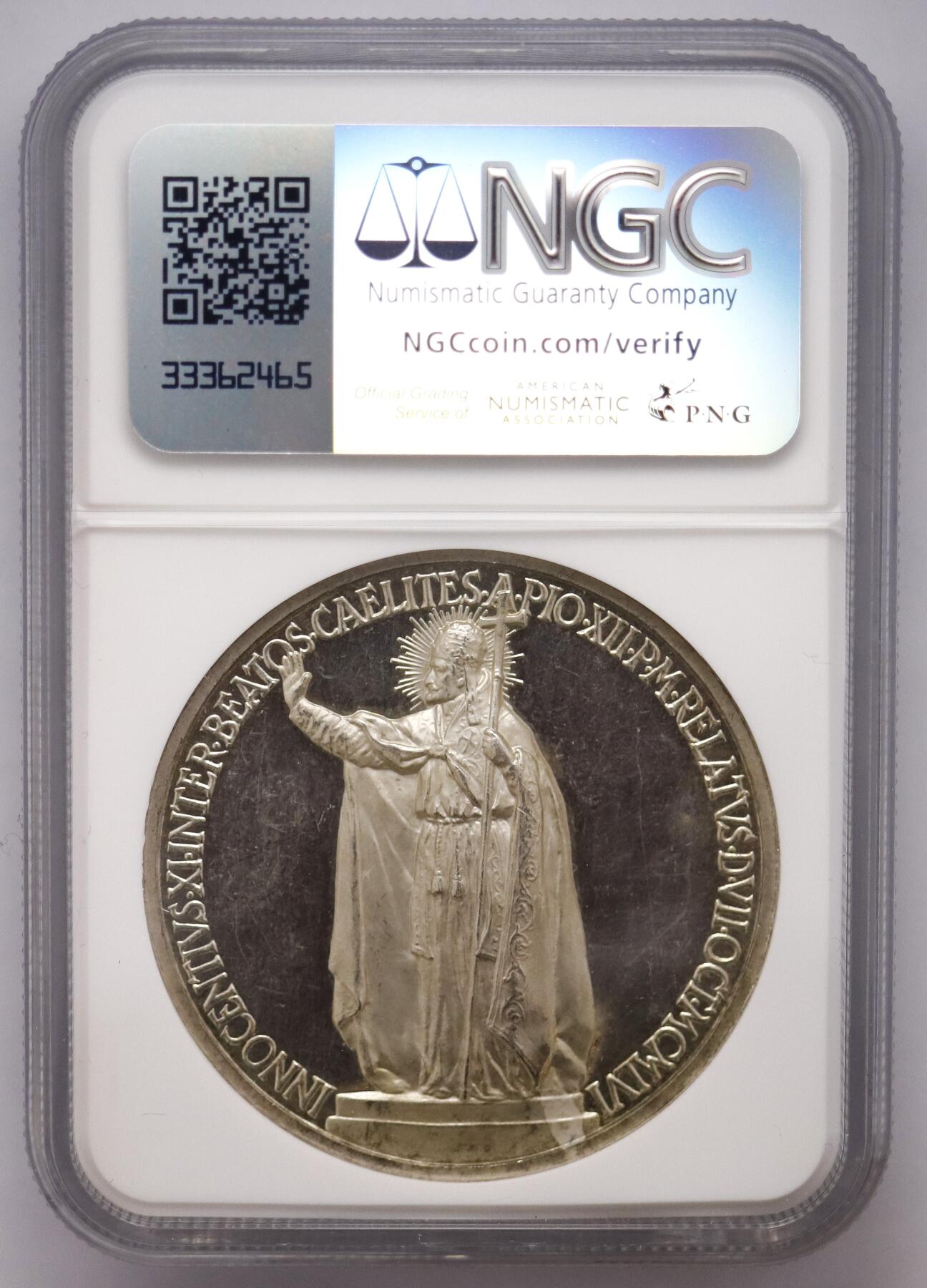 观钱近现代机制币拍卖No.003  梵蒂冈 1957 年教皇英诺森十一世（Innocent XI）“英诺森十一世宣福” 银质纪念章 NGC MS62