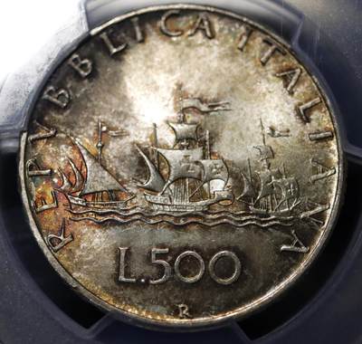 观钱近现代机制币拍卖No.003  大利 1966 年 “联合国日” 500 里拉银币 PCGS MS65