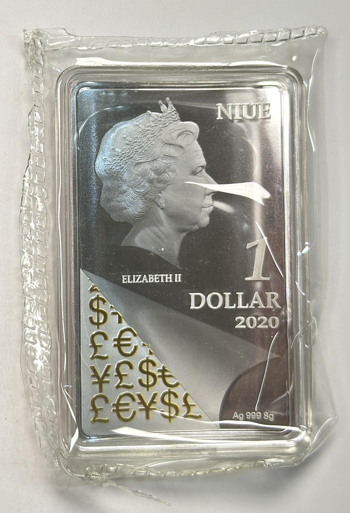 S&S Numismatic世界钱币-拍卖 第121期  纽埃2020年 一夜暴富 1元精制彩色弧形银币 盒证齐全 8克999银