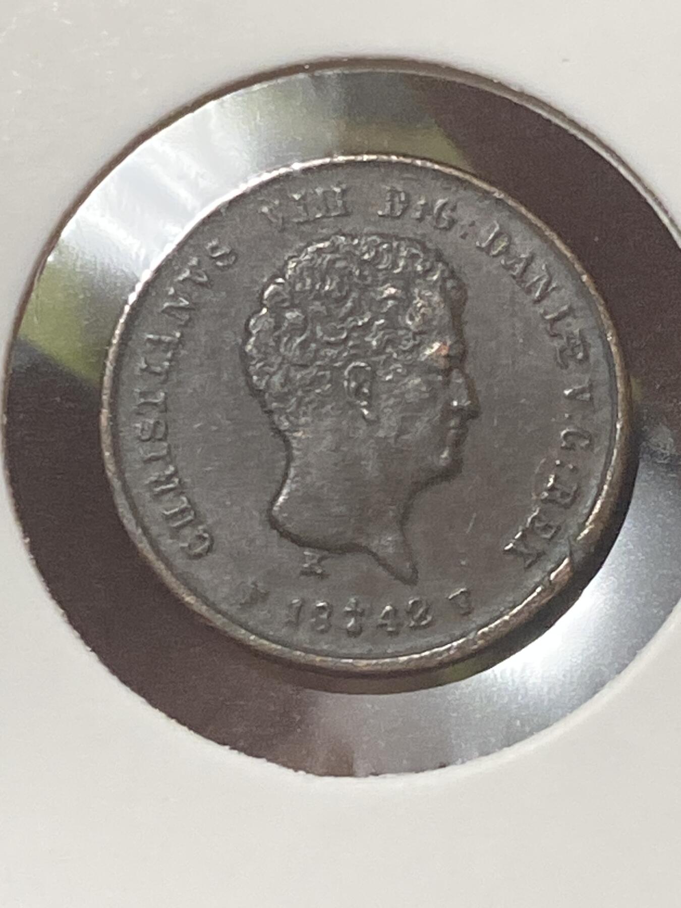 2026年第三十四场(总第二百零三场）外国精品纸夹币场(免佣金) 丹麦王国🇩🇰1842单年份1/5国家银行斯基林(克里斯蒂安八世第二版，FF版，十字架标汉堡阿尔托纳造)