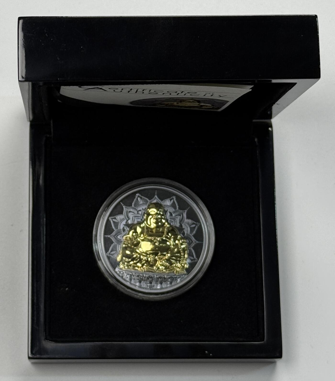 S&S Numismatic世界钱币-拍卖 第121期  帕劳2017年 笑弥勒 10元发钌化镀金精制纪念银币 2盎司999银 发行量：888枚 盒证齐全