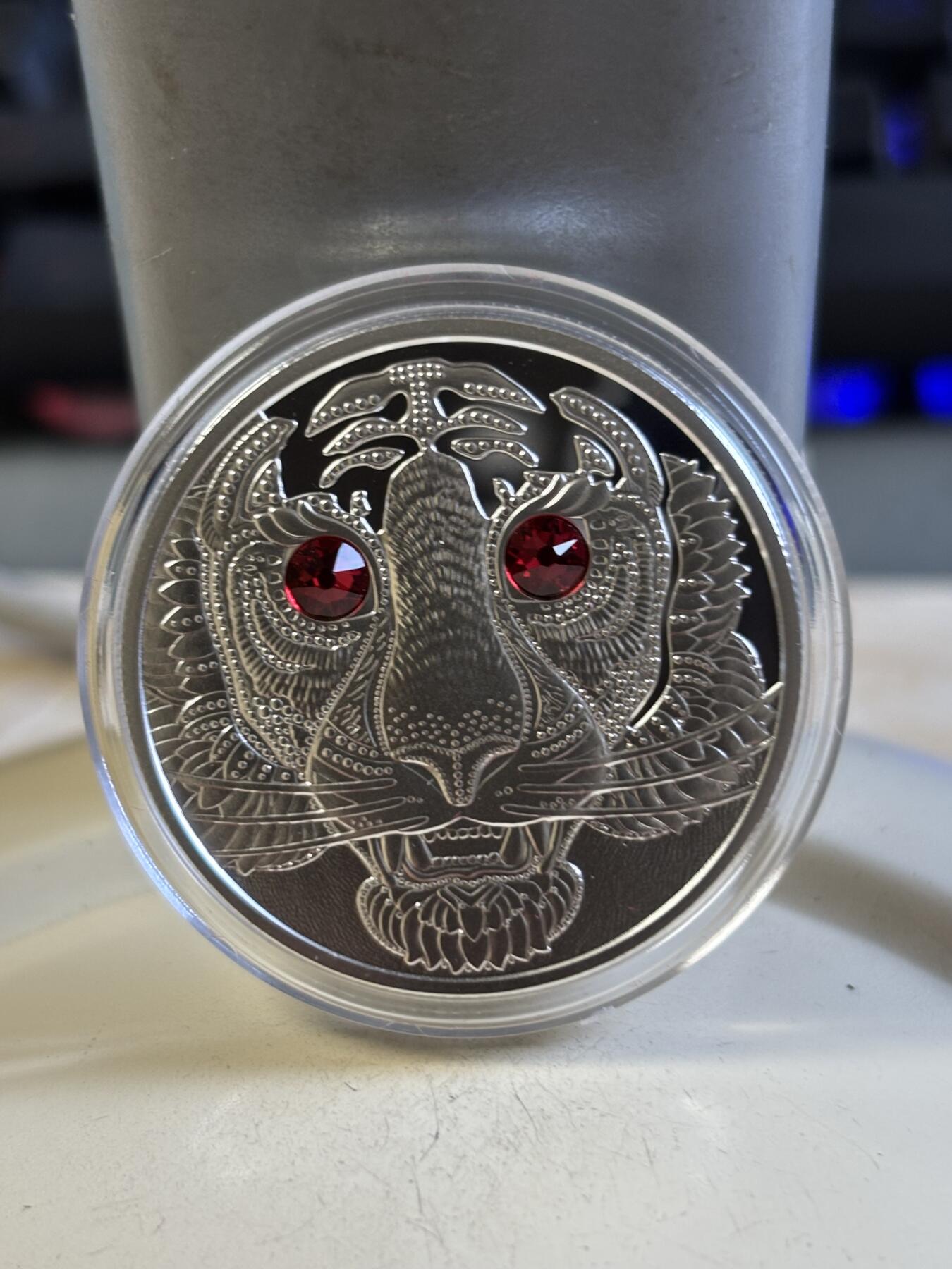 第193期拍卖 奥地利2022年世界之眼3亚洲之虎镶嵌精制纪念银币，925银