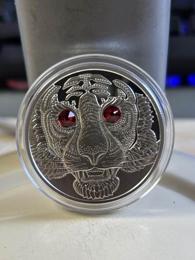 第193期拍卖 - 奥地利2022年世界之眼3亚洲之虎镶嵌精制纪念银币，925银