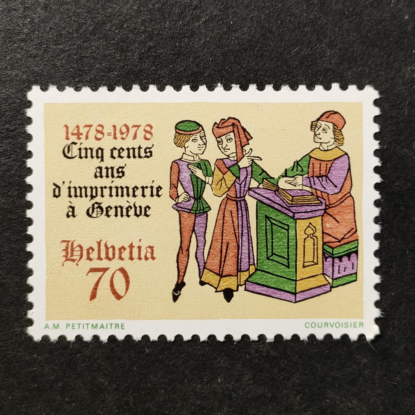 ↓君缘收藏756期☞钱币邮品↓无佣金、可寄存、满30元包邮  瑞士邮票，1978年日内瓦印刷术500周年邮票1全