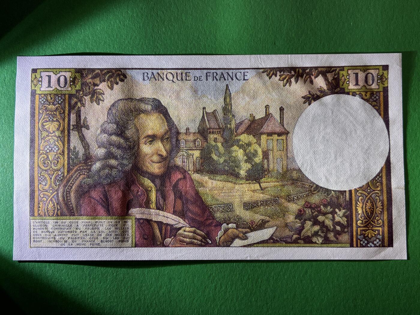 咖啡豆•收藏 2026年Mar_13th世界各国纸币拍卖 法国 1965年 10法郎 美品AU 外国纸币 横向有折