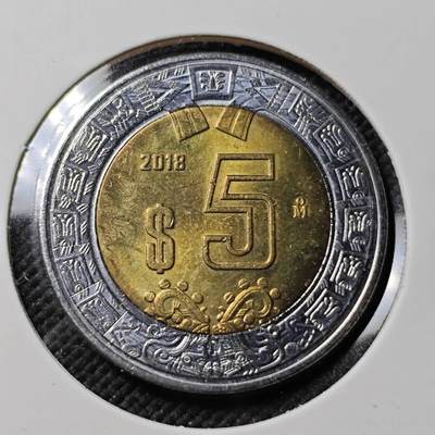 KK钱币收藏小铺   第403期 2月预留时间 周末发货 - 2018 墨西哥5比索双色币 好品