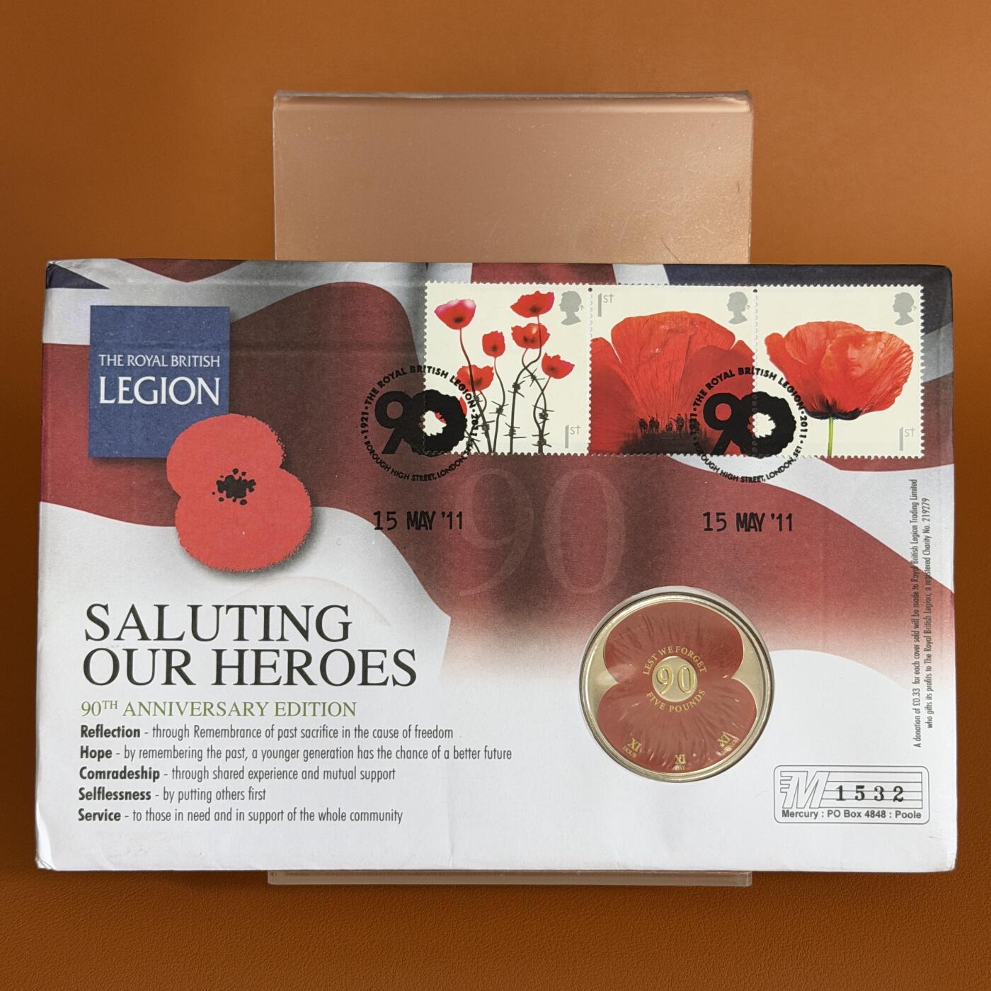 ＜星葵🌻钱币社＞硬币场·第71期·3月10日发货 〈邮币封〉泽西岛2011年阵亡将士纪念日90周年·罂粟花5镑克朗型彩色纪念币