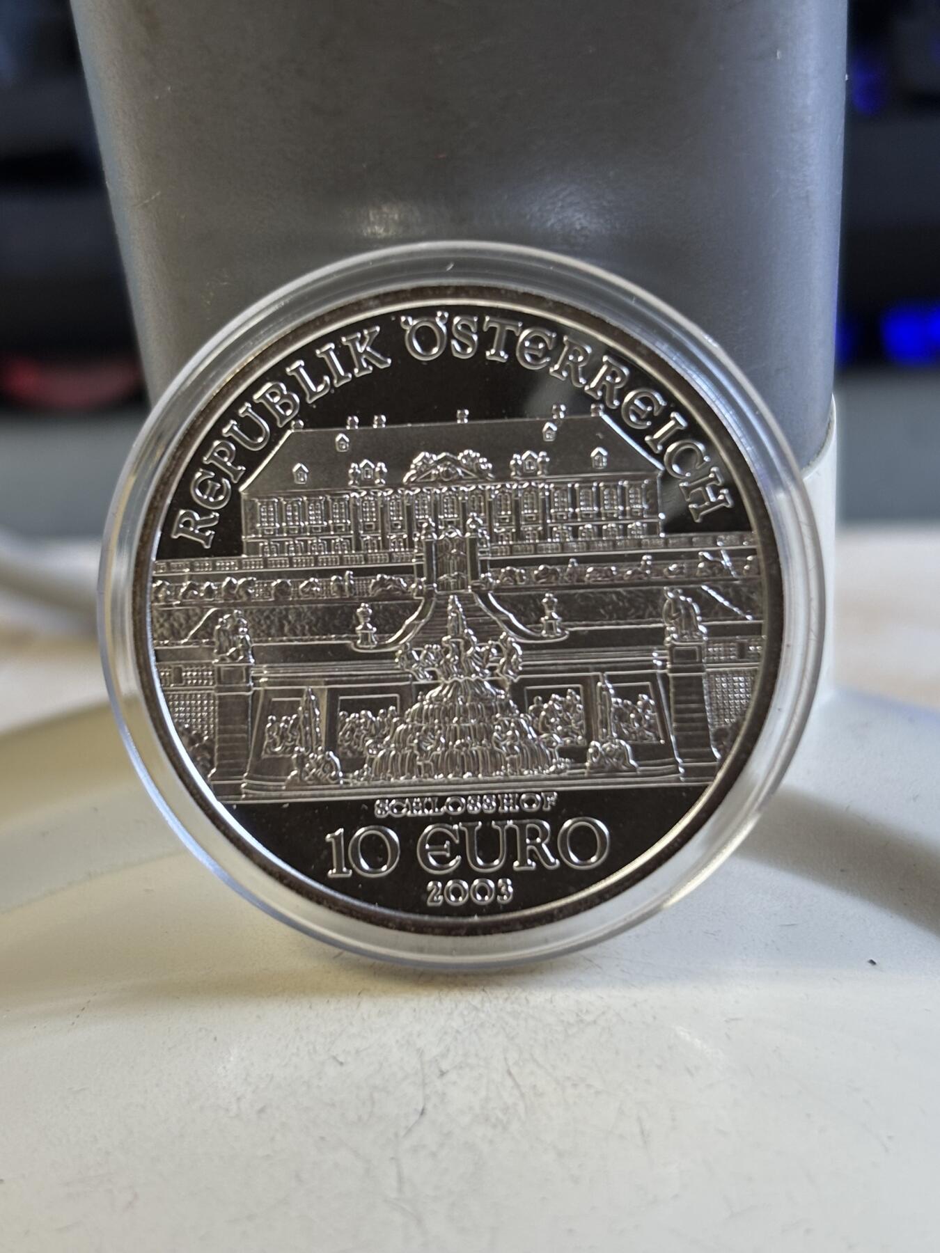 第193期拍卖 奥地利2003年发行施洛斯霍夫宫殿精制纪念银币，925银，16克