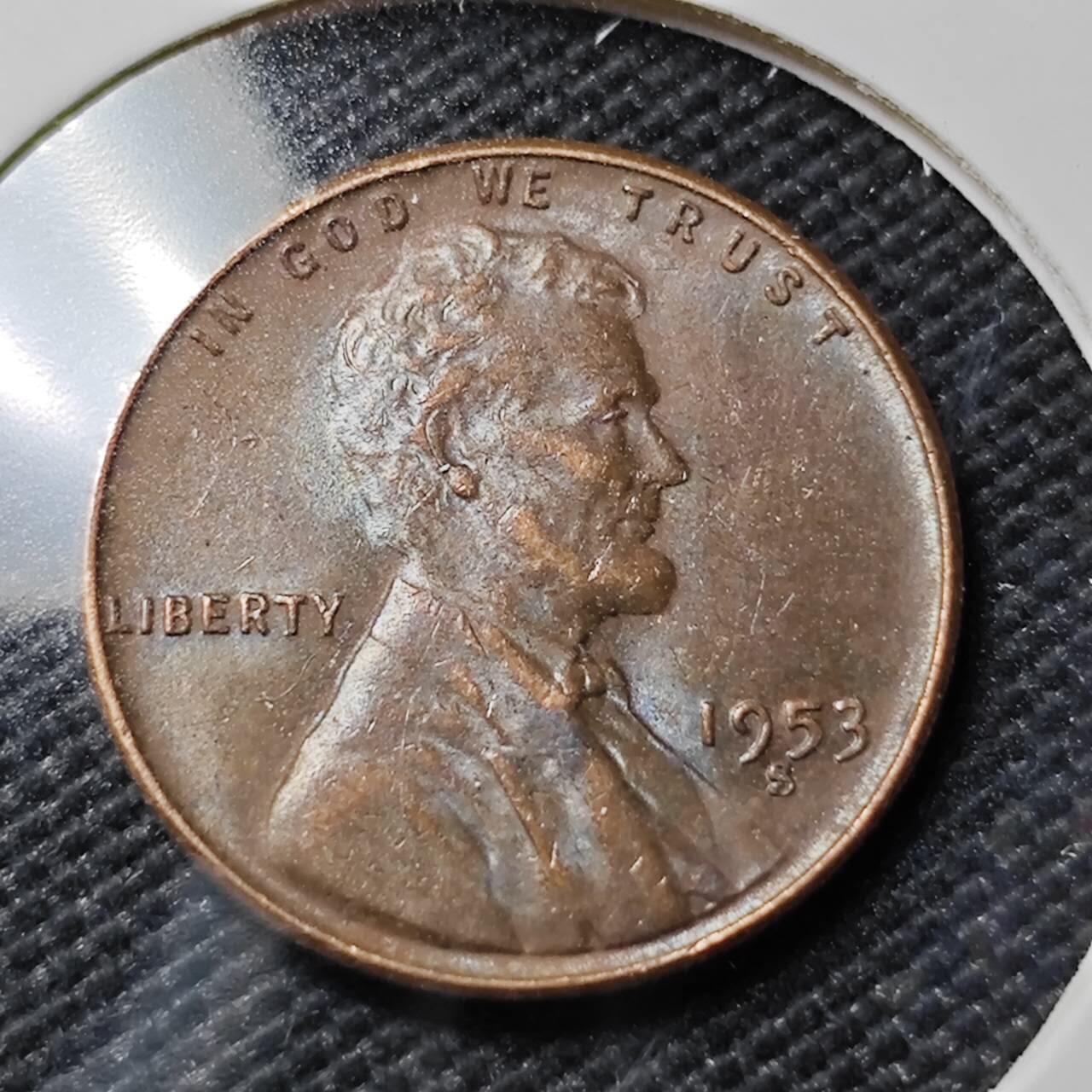 KK钱币收藏小铺   第402期 2月预留时间 周末发货  1953美国麦穗1分铜币 好品