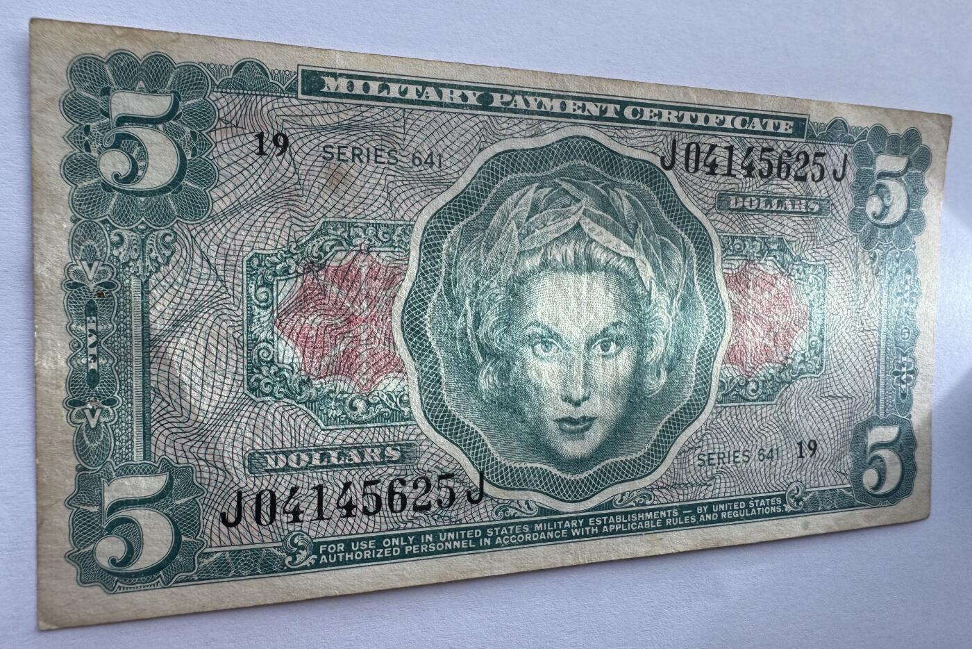 2026第4场（总第231期）：精品测试钞、外钞综合场  美国1965年越战时期5美元军票（旧品如图）