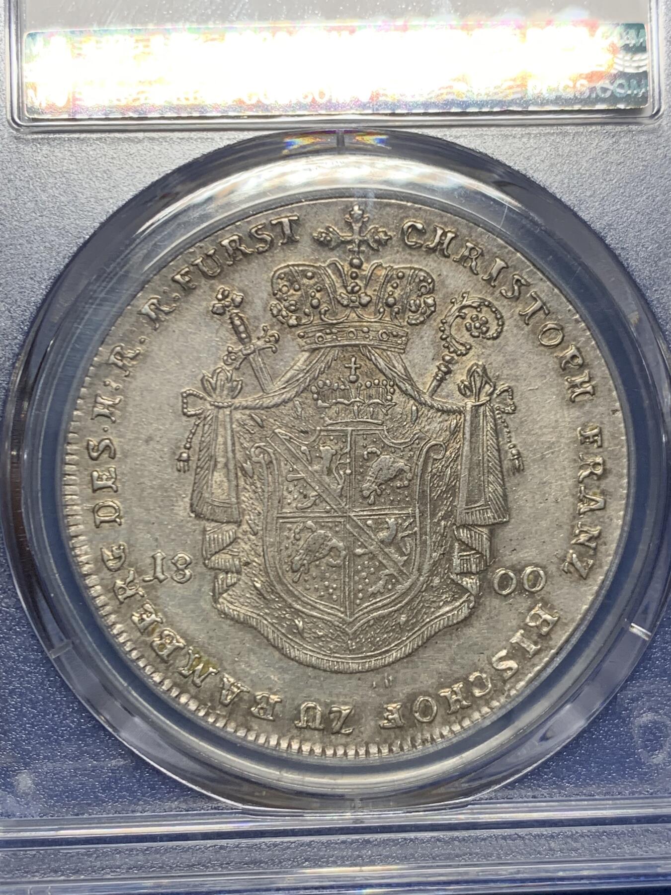 《竞宝斋》第468场 周日，周一 2场连拍 （全场包邮）欢迎送拍 PCGS AU58 班贝格主教区 1800年 景观泰勒 大银币 更高分只有3枚 24年裸币1.6W成交 非常稀见品种